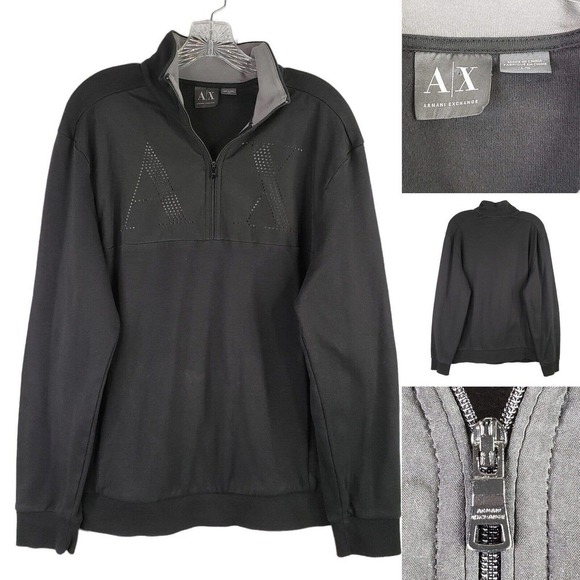 Armani Exchange AX Mens Large Black Pullover Quarter Zip Sweater Sweatshirt - Picture 1 of 8